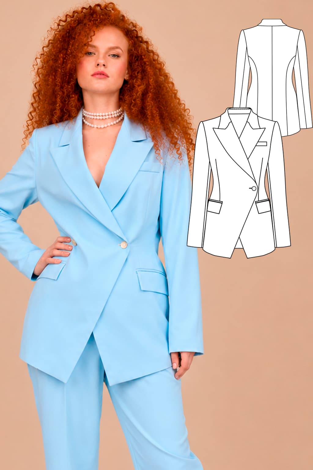 jacket Выкройка жакета с асимметричной застежкой + подробный видеоурок по пошиву Сшейте оригинальный и современный жакет своими руками! Эта выкройка жакета с асимметричной застежкой идеально подойдет для пошива из костюмных тканей, твида, хлопка или плотного трикотажа. Необычная линия застежки придает модели дизайнерский характер и подчеркивает индивидуальность. В комплект входит пошаговый видеоурок, который поможет выполнить пошив аккуратно даже начинающим.