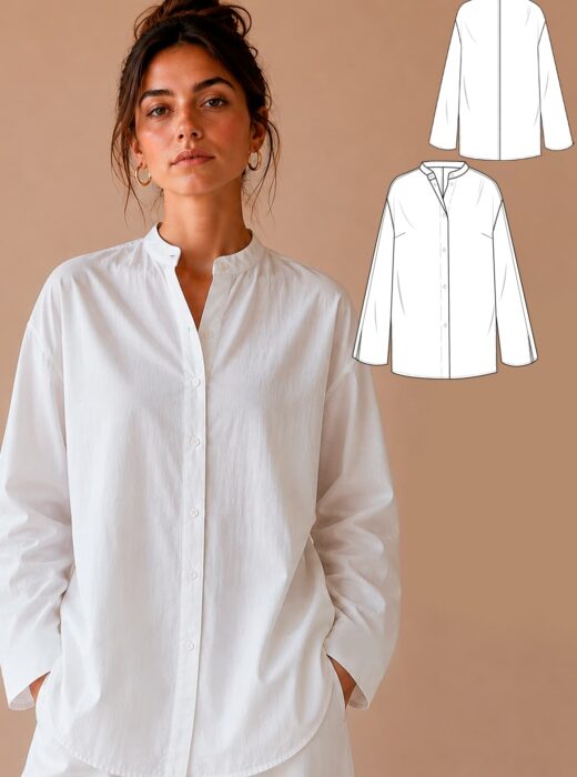 Women's Grandad Collar Linen Shirt PDF Sewing Pattern