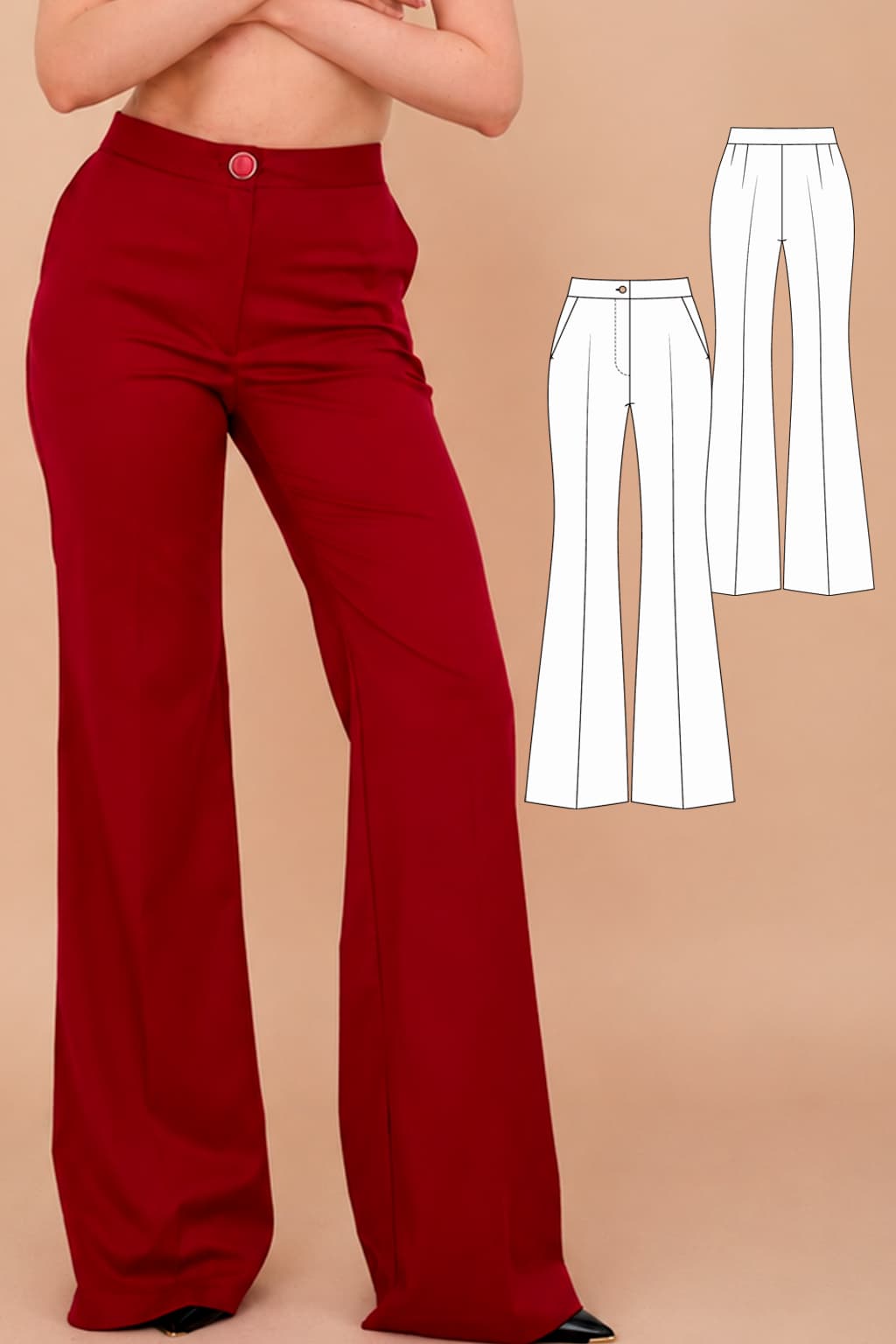 vanessa woman sewing pattern women suit pants PDF sewing pattern high waisted pants Flared Pants flared suit pants Flared trousers flared pants sewing bell bottom pants retro flared trouser women pants sewing flare suit pattern